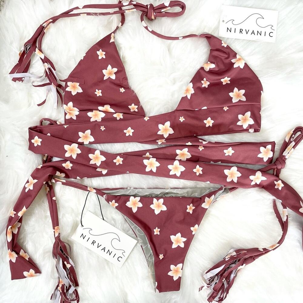 Nirvanic Fai Top & Kaia Bottom in Plumeria Clay Swim Set Women’s Size SMALL $162